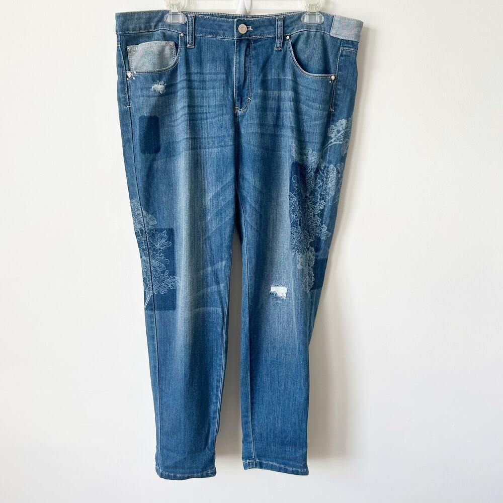 White House Black Market Girlfriend Jeans Size 14 NWT Mid Rise Patchwork Print
